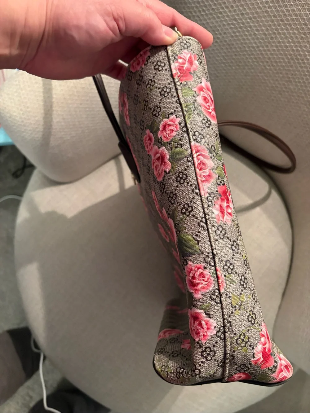 2 Floral Print Tote Bags in Pink and Brown leather - Picture 5 of 13